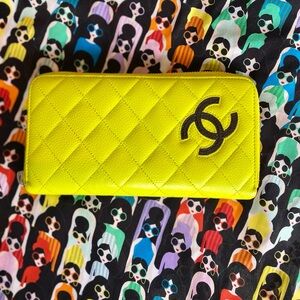 CHANEL neon yellow wallet